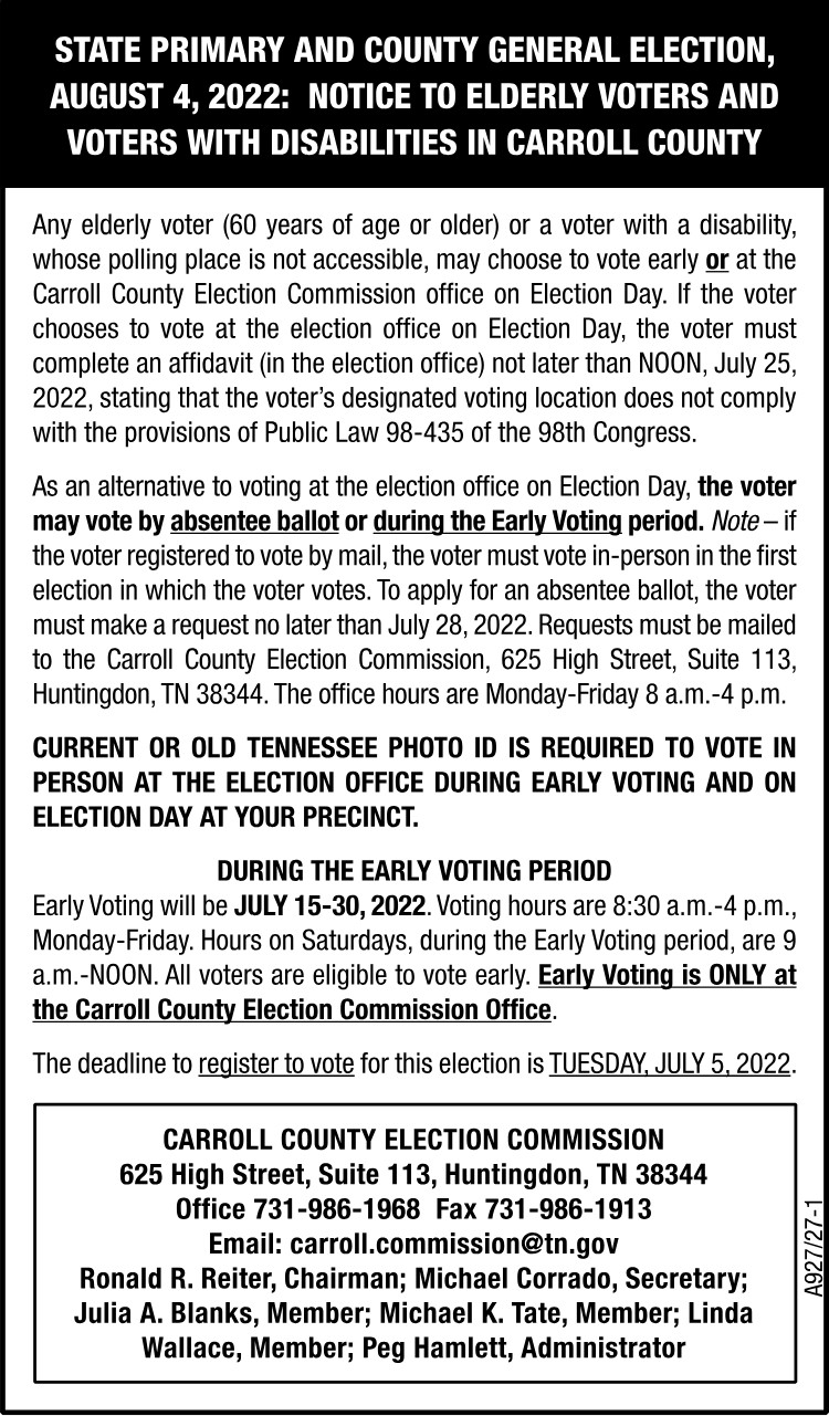 Notice to Elderly - Carroll County Election
