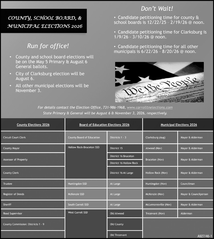 Carroll County Elections Schedule