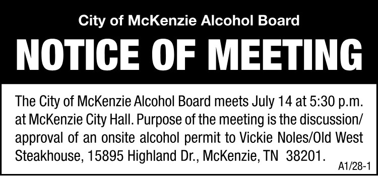 Notice of Alcohol Meeting - Old West Steakhouse
