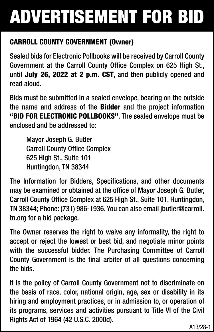 Advertisement for Bid - Electronic Pollbooks