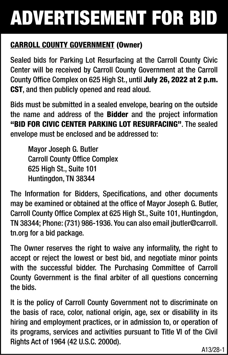 Advertisement for Bid - Civic Center Parking Lot