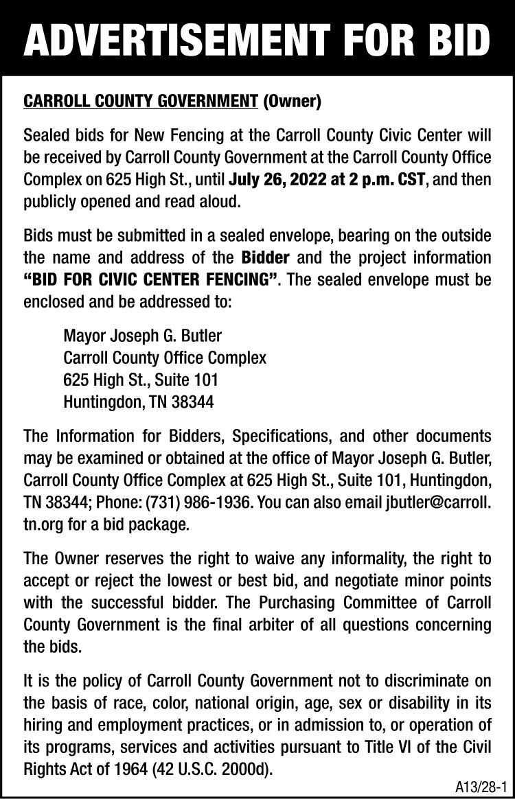 Advertisement for Bid - Civic Center Fencing