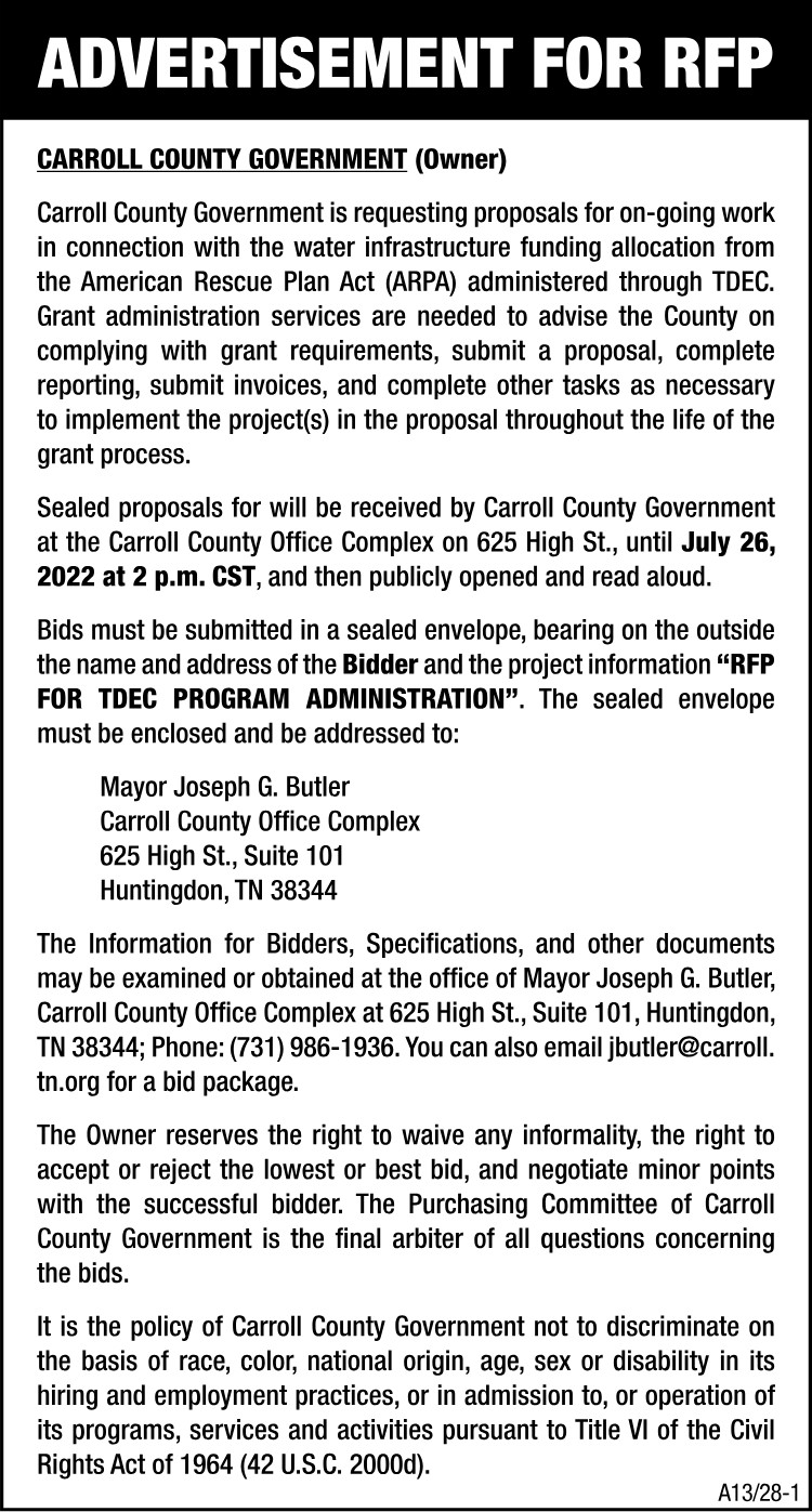Advertisement for RFP for TDEC