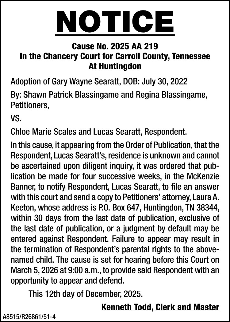 Notice - Order of Publication - SEARATT