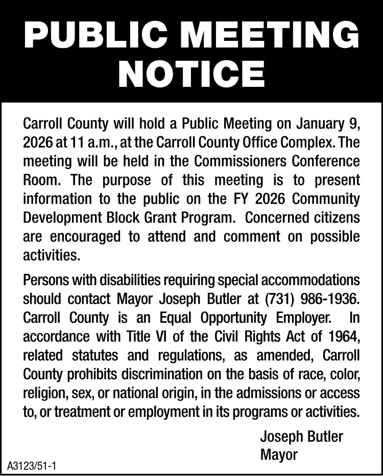 Public Meeting Notice - Carroll County