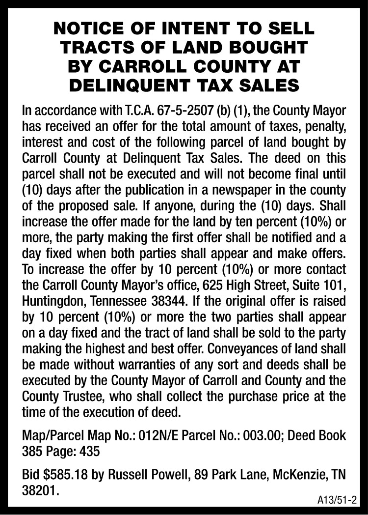 Notice of Intent to Sell - Delinquent Tax