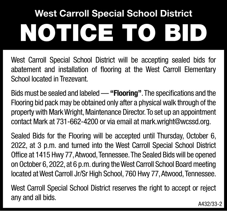 Notice to Bid - West Carroll Flooring