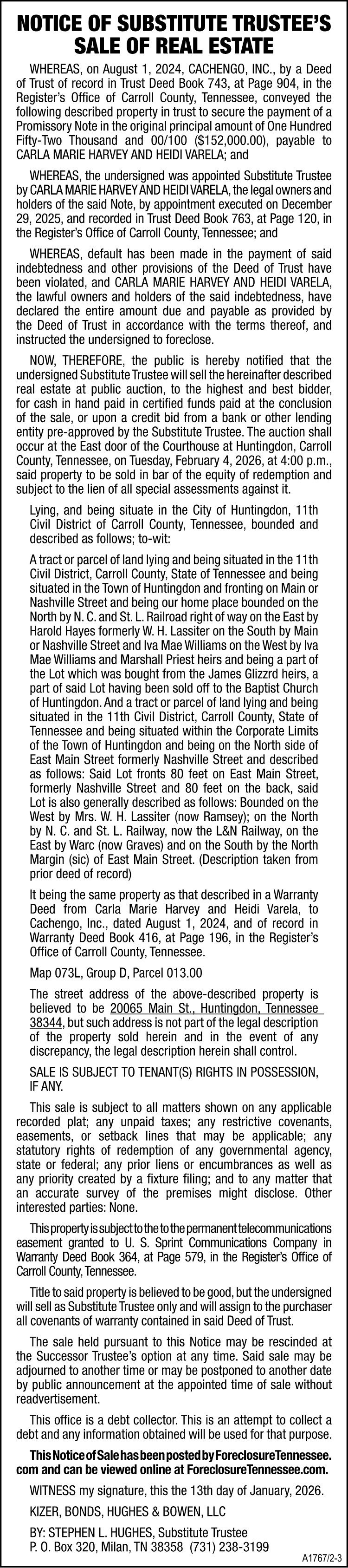 Notice of Substitute Trustees Sale of Real Estate - HARVEY & VARELA