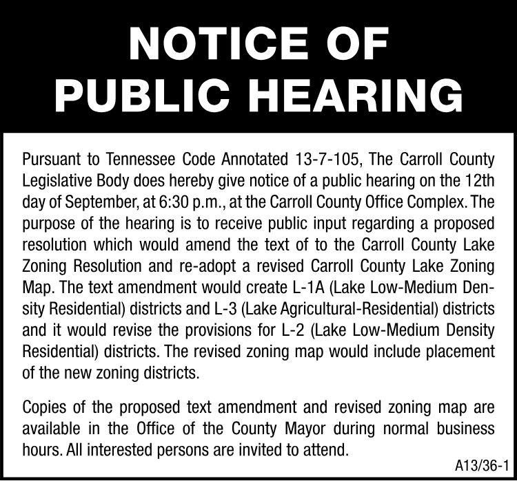 Notice of Public Hearing - Lake Zoning