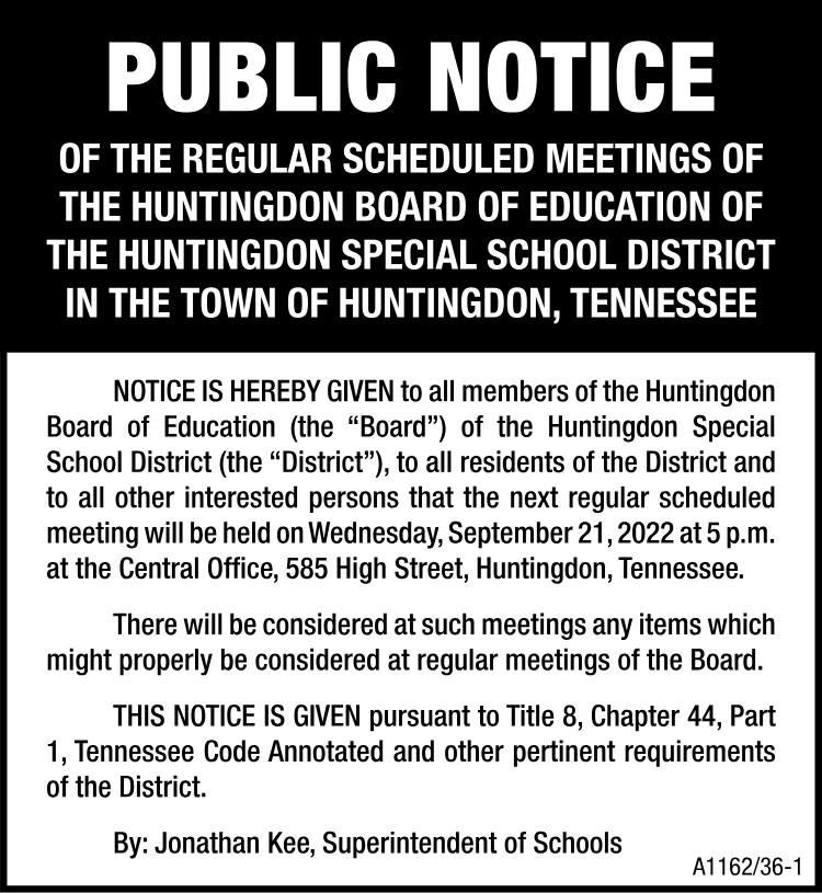 Public Notice - Huntingdon School Board Meeting
