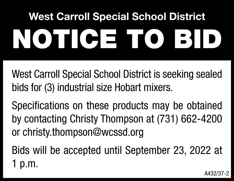 Notice to Bid - West Carroll Hobart Mixers