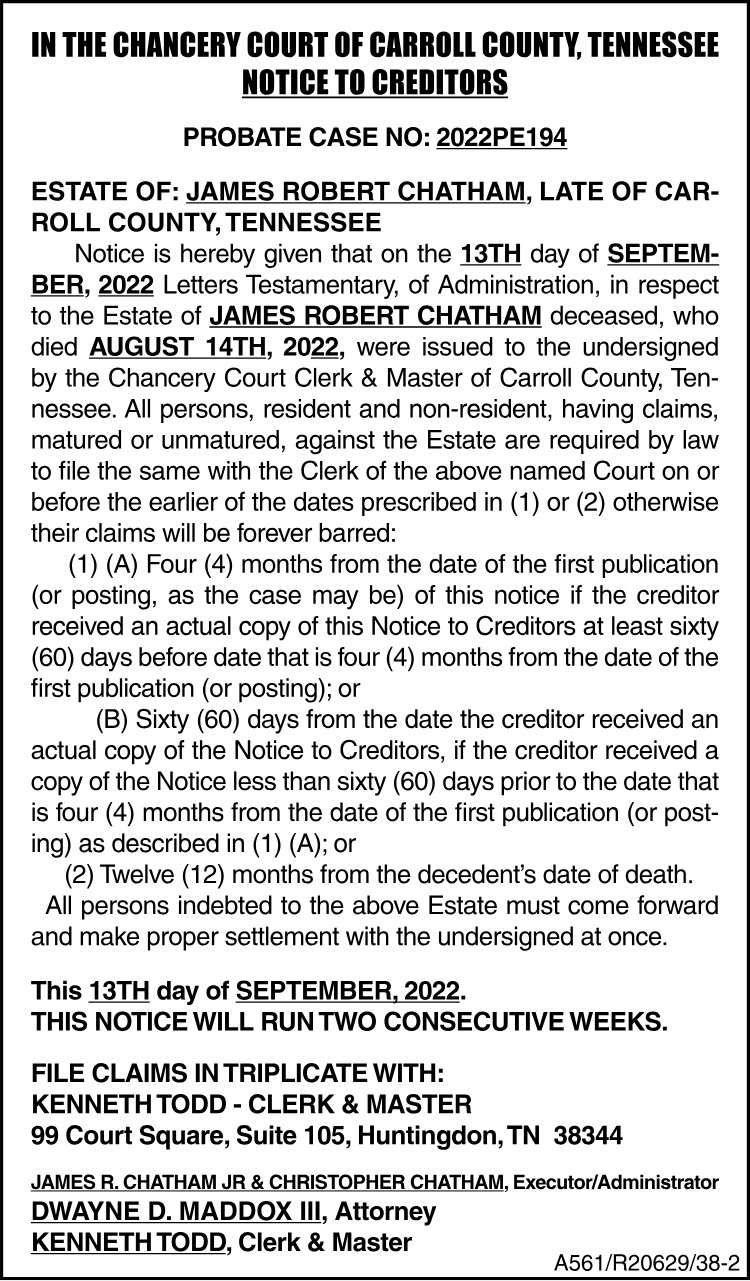 Notice to Creditors - HANSEN