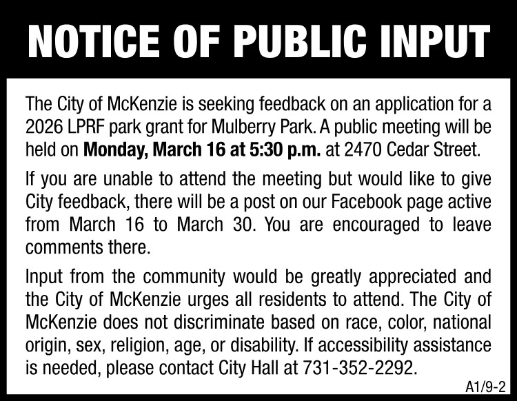 Notice of Public Input - McKenzie Park Grant