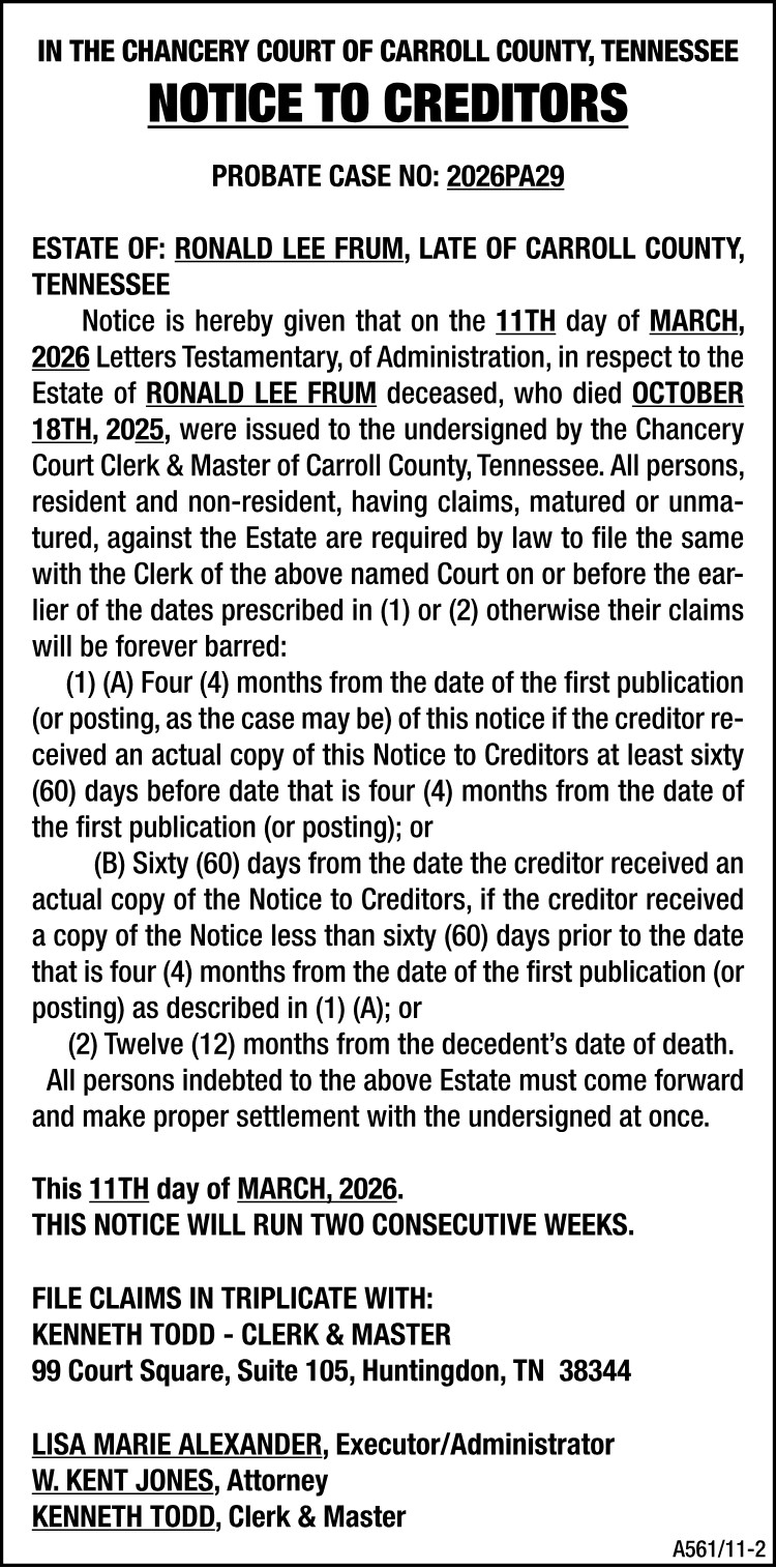 Notice to Creditors - FRUM