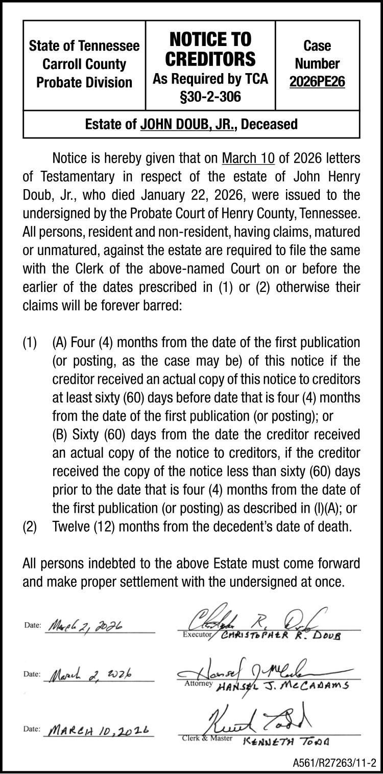 Notice to Creditors - DOUB