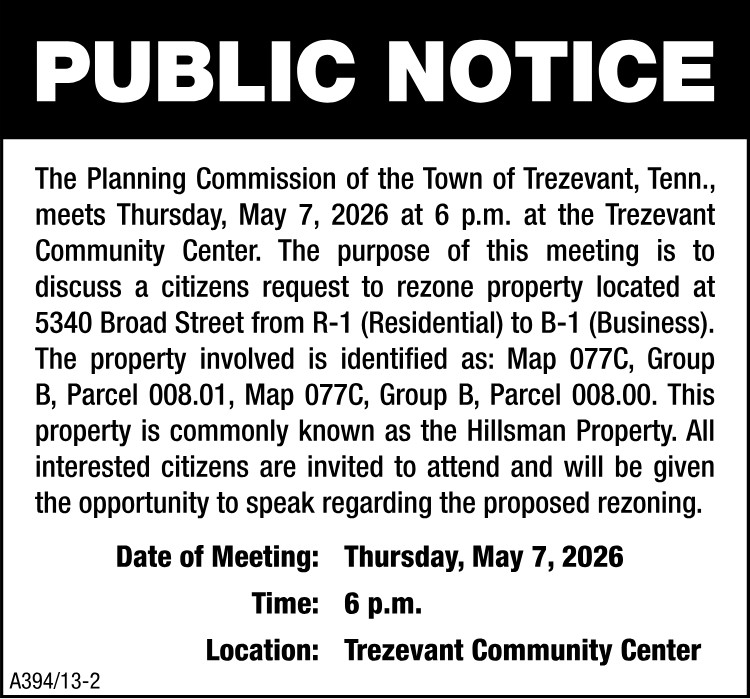 Public Notice - Trezevant Commission Meeting