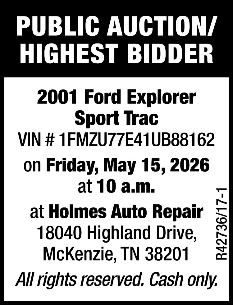Public Auction - 2001 Ford Explorer Sport Trac