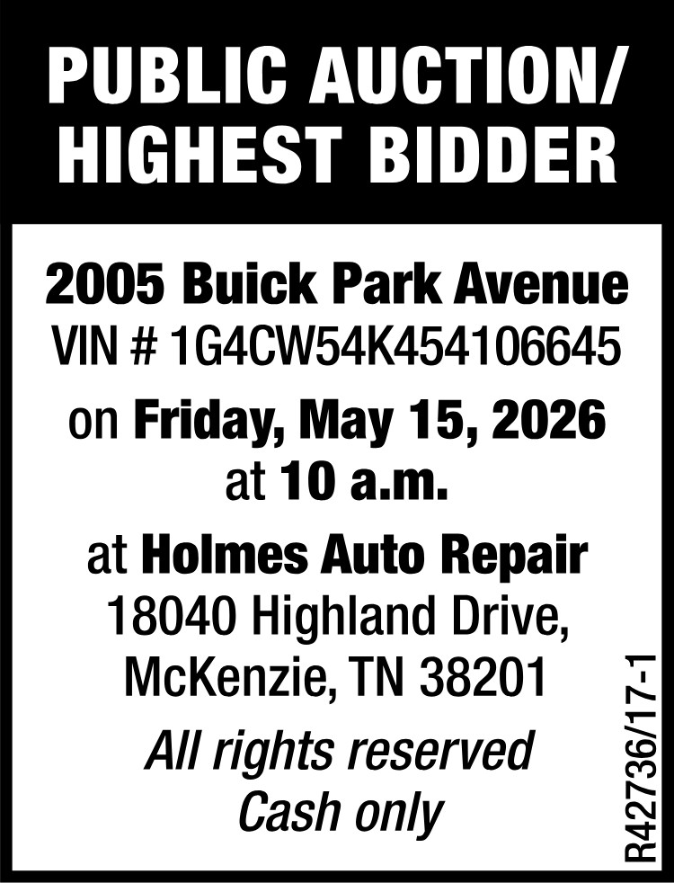 Public Auction - 2005 Buick Park Ave