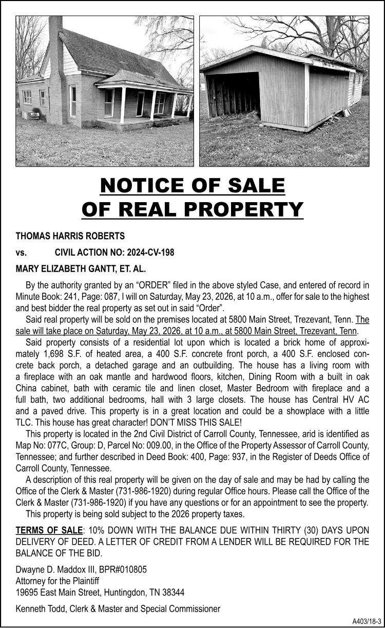 Notice of Sale of Real Property