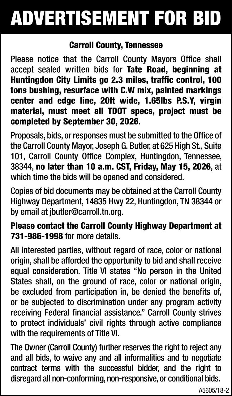 Advertisement for Bid -Tate Road