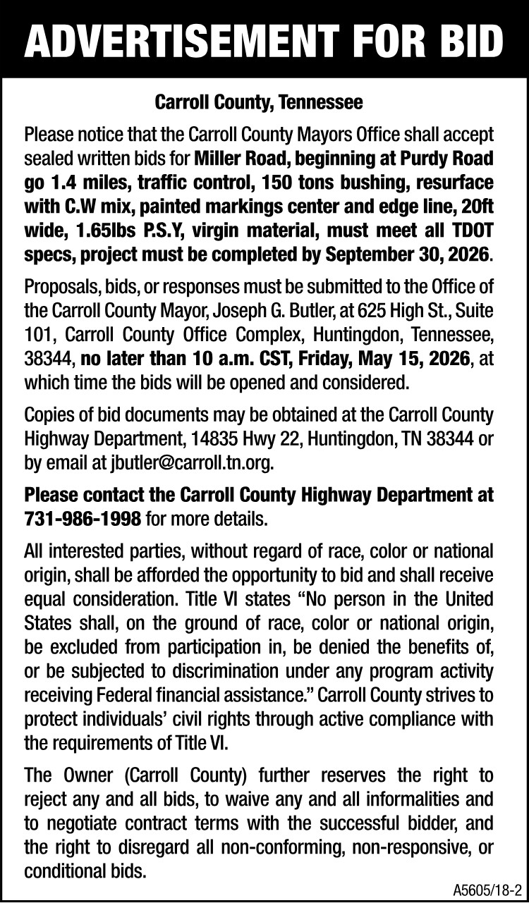 Advertisement for Bid - Miller Road
