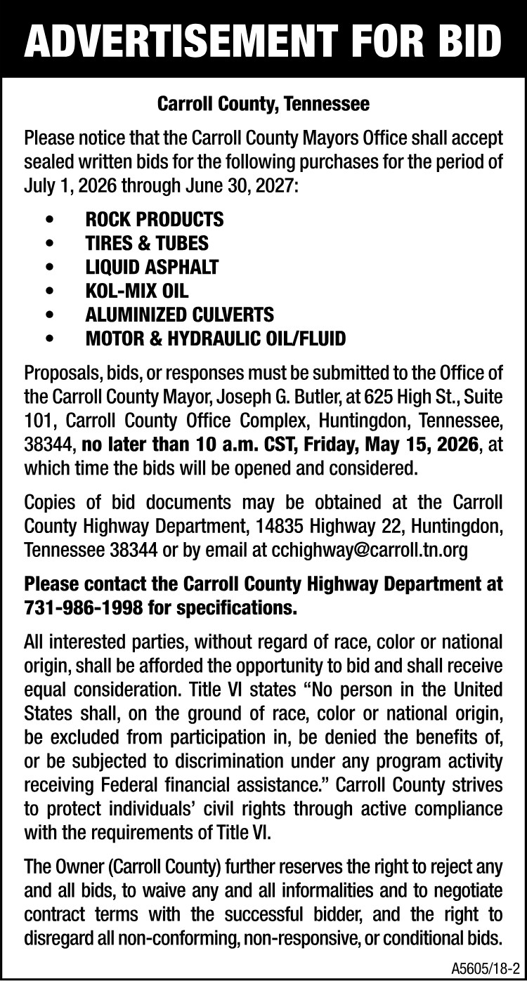 Advertisement for Bid - Purchases