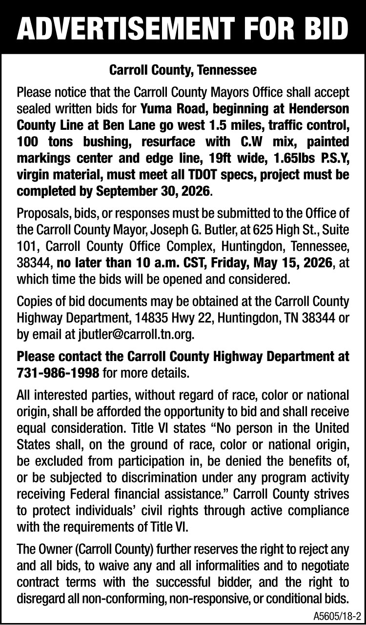 Advertisement for Bid -Yuma Road