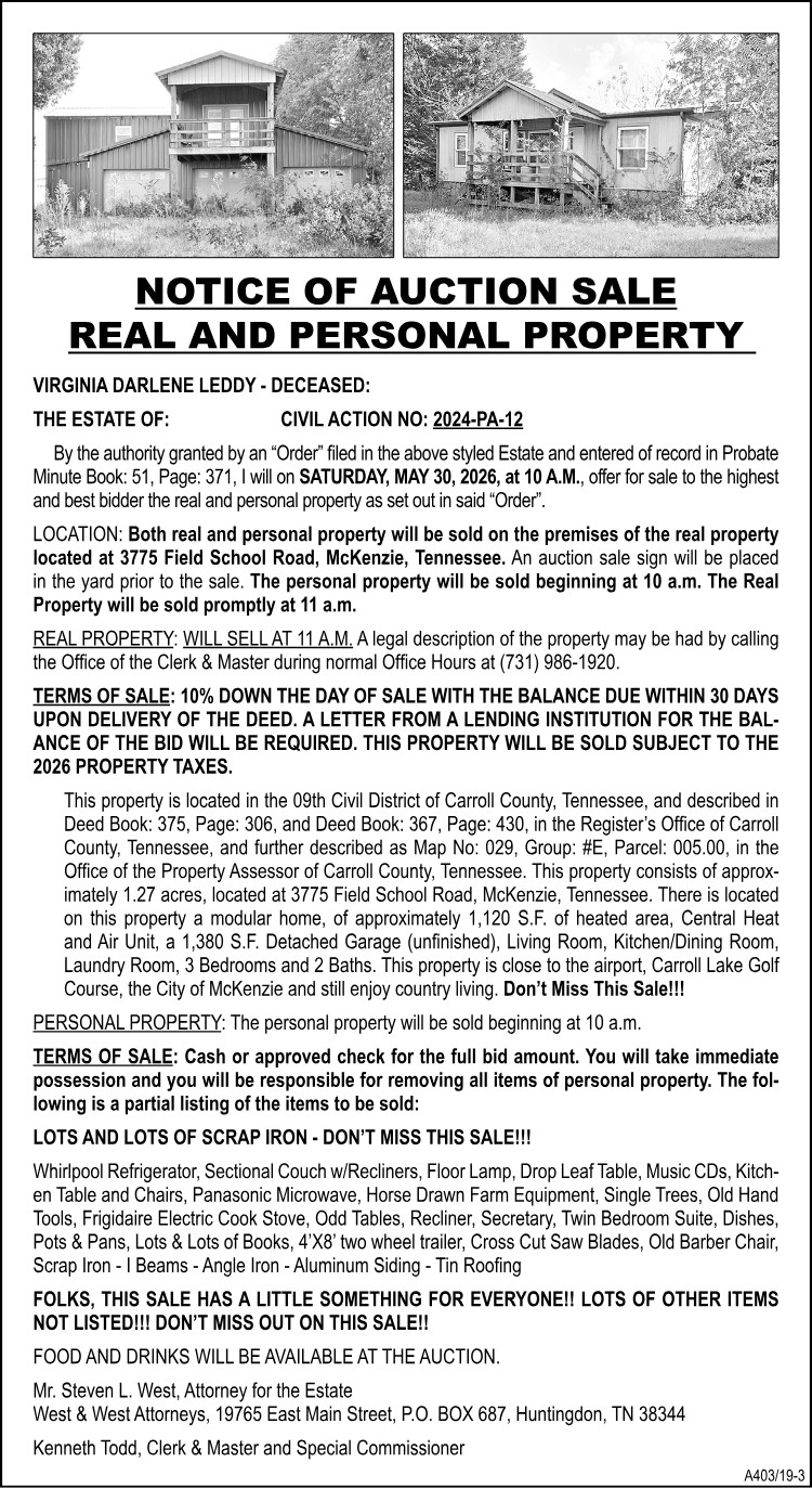 Notice of Auction Sale - LEDDY