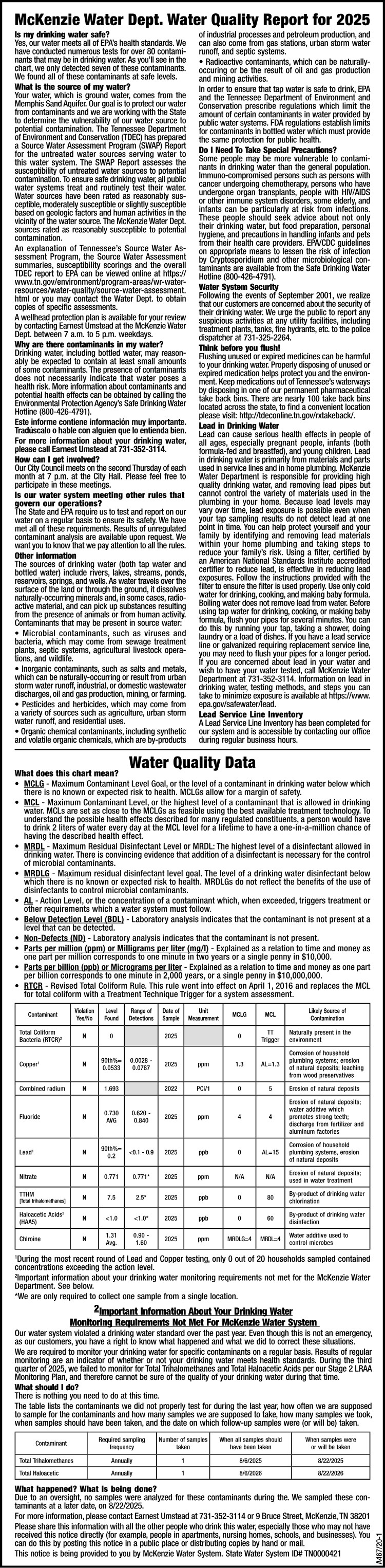 McKenzie Water Quality Report