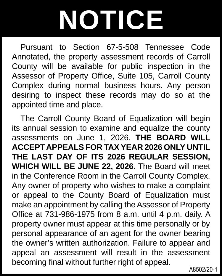 Notice - Carroll County Property Assessor