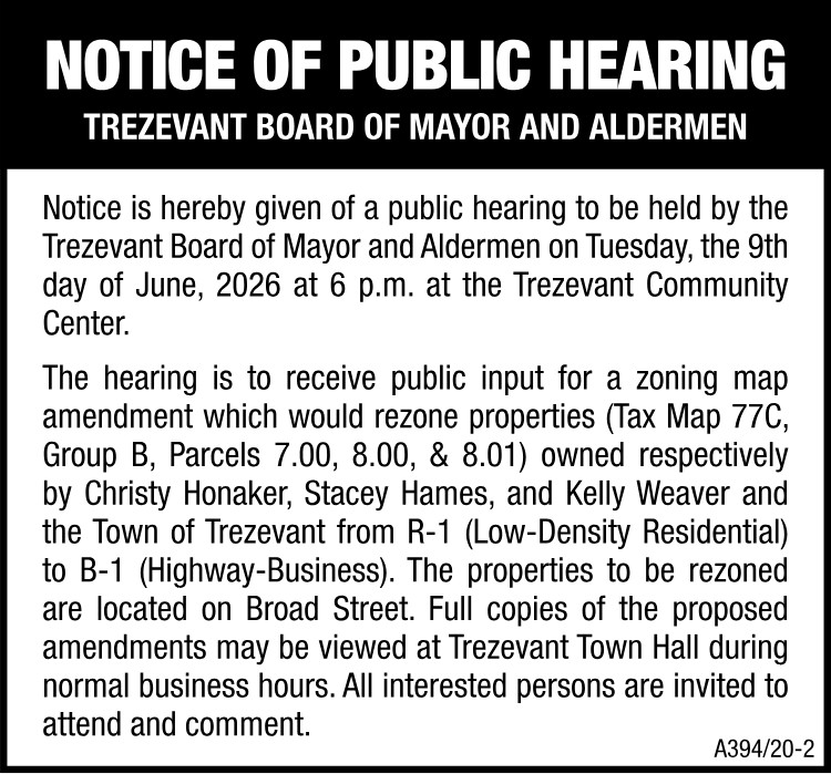 Notice of Public Hearing - Trezevant Zoning