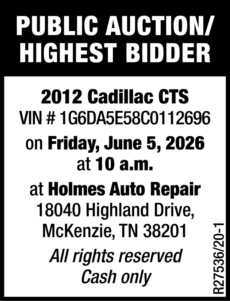 Public Auction - 2012 Cadillac CTS