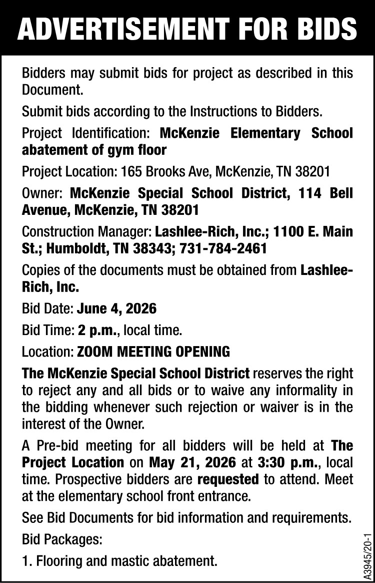 Advertisement for Bids - MES Gym Floor