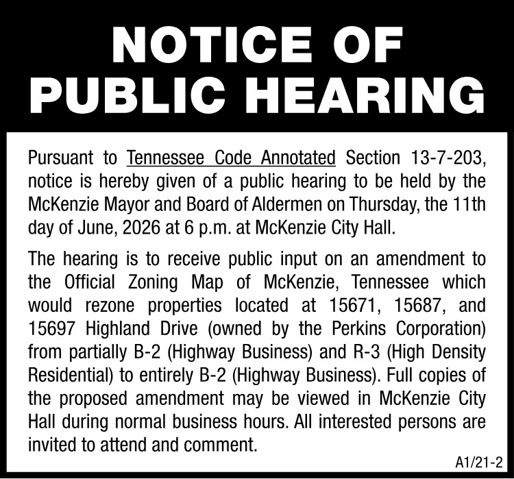 Notice of Public Hearing - Perkins Rezoning