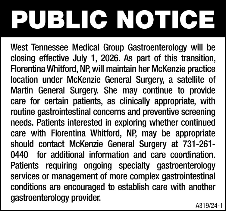 Public Notice - WTH Gastro Closing