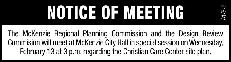 Notice of Meeting - McKenzie Regional Planning Commission