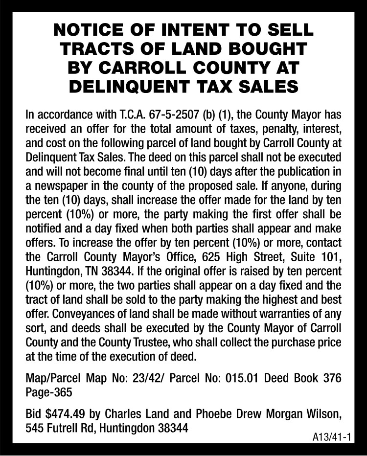 Notice of Intent to Sell Land