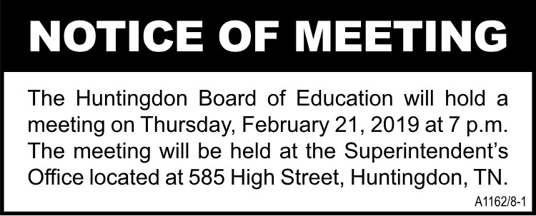 Notice of Meeting - Huntingdon Board of Education