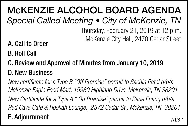 McKenzie Alcohol Board Agenda