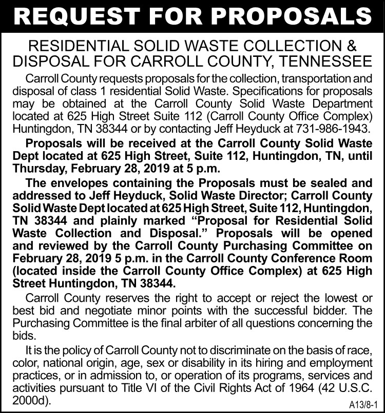 Request for Proposals - Residential Solid Waste Collection & Disposal