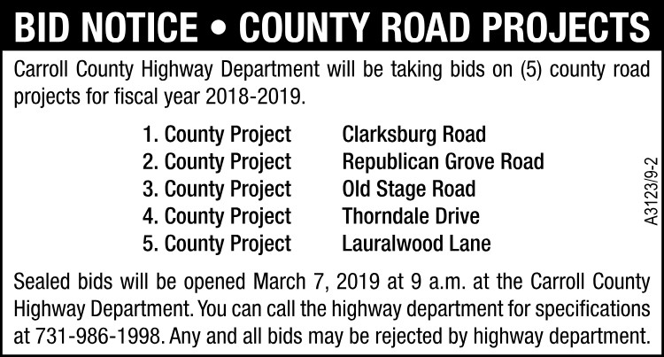 Bid Notice - Carroll County Road Projects