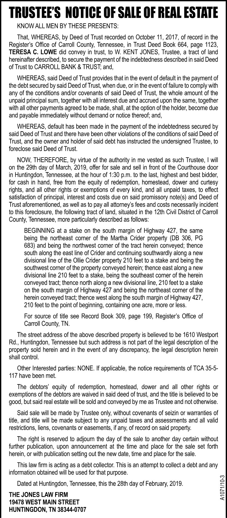 Foreclosure Notice - Jay Johnson