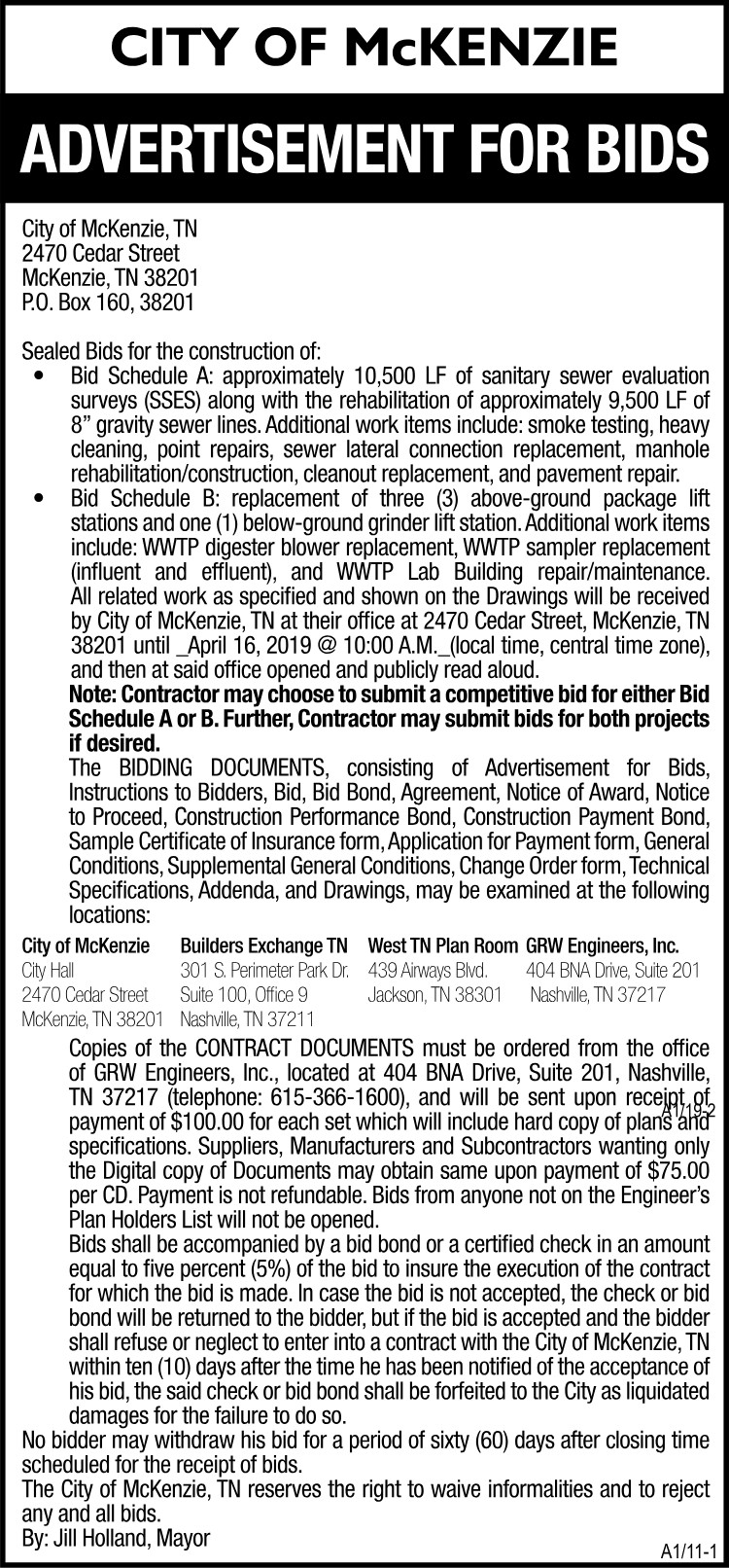 Bid Notice - City of McKenzie
