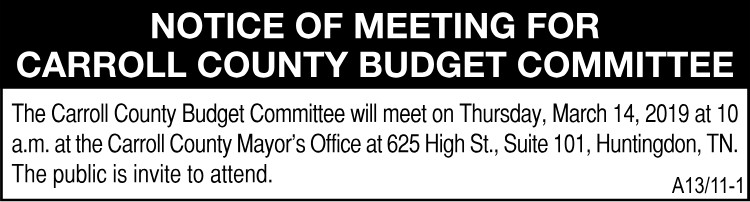 Notice of Meeting - Carroll County Budget Committee