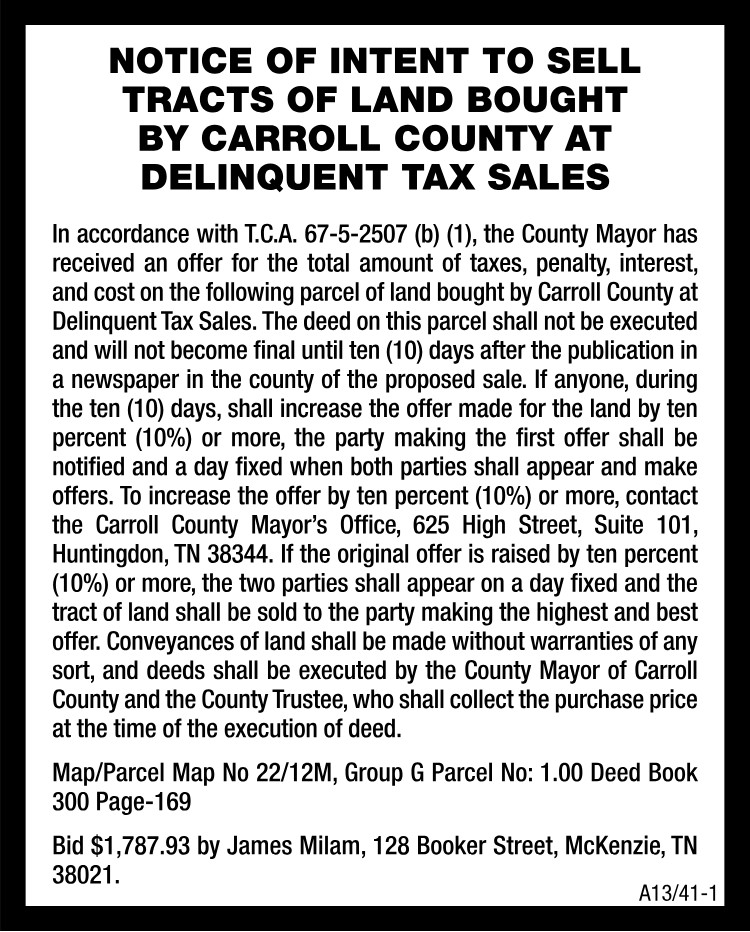 Notice of Intent to Sell Land