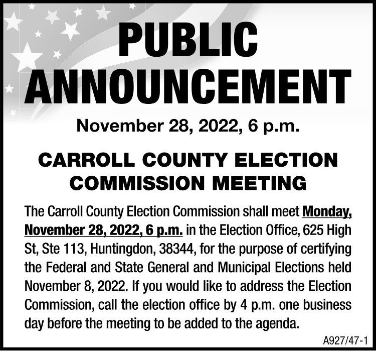 Public Announcement - Carroll County Election Commission Meeting
