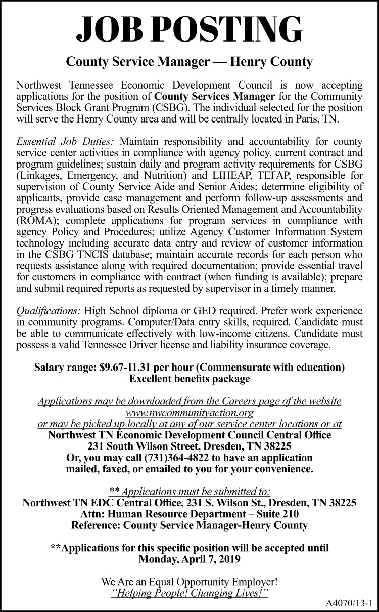 Job Posting - County Service Manager