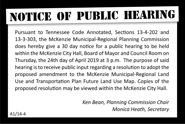 Notice of Public Hearing McKenzie Planning Commission