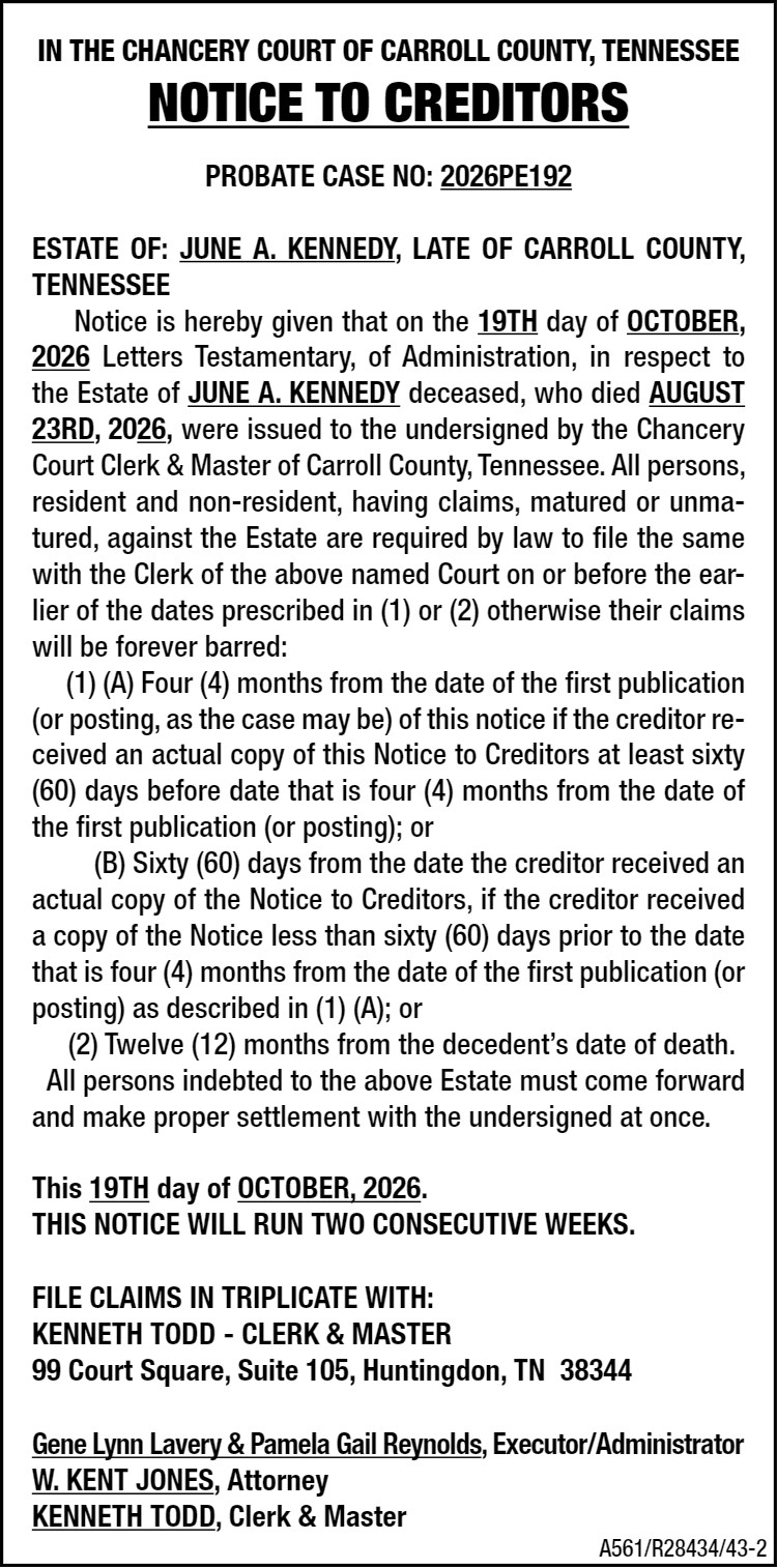 Notice to Creditors - Kennedy