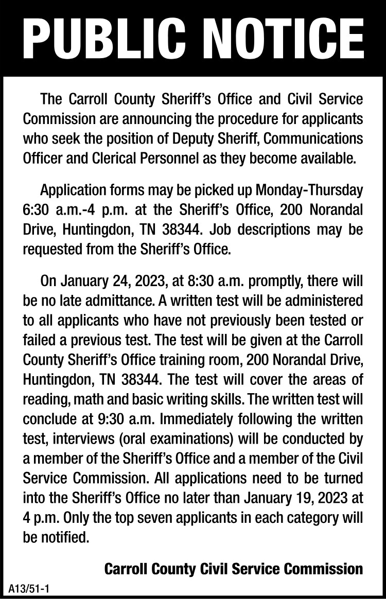 Public Notice - Carroll County Sheriffs Office